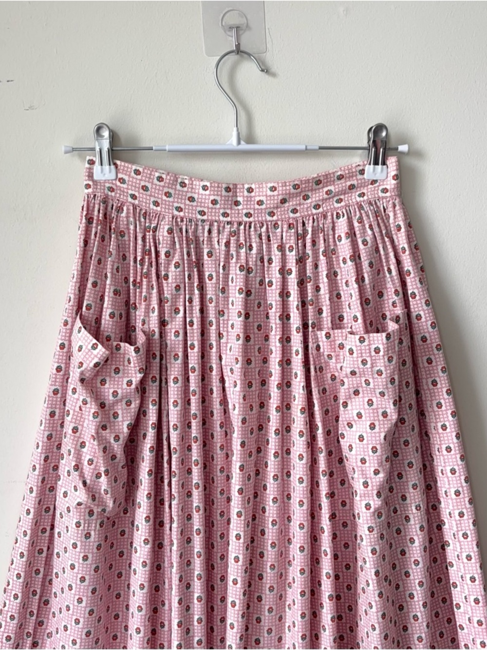 Vintage 80s Ralph Lauren Strawberry Print Skirt Size 6 Pocket Gathered Prairie - Picture 2 of 15